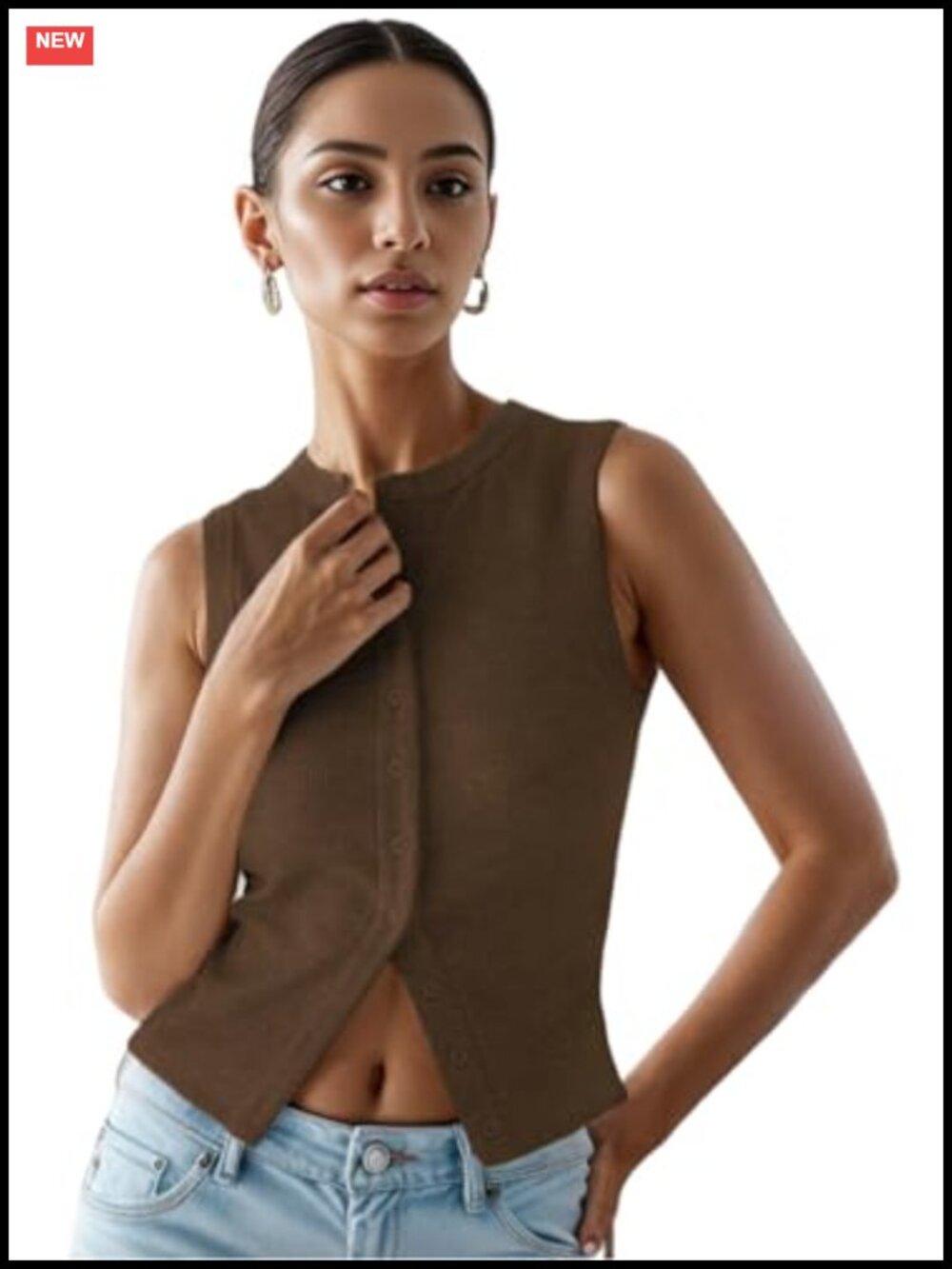 Ribbed Button Down Crop Tank Top Sleeveless Summer Women's